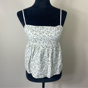Reformation Floral Linen Babydoll Tie Tank Top White Green Size Small